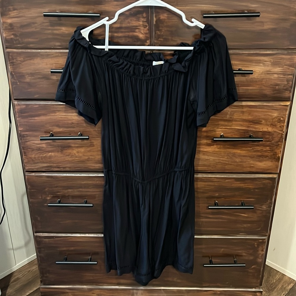 Black off shoulder romper with detailing